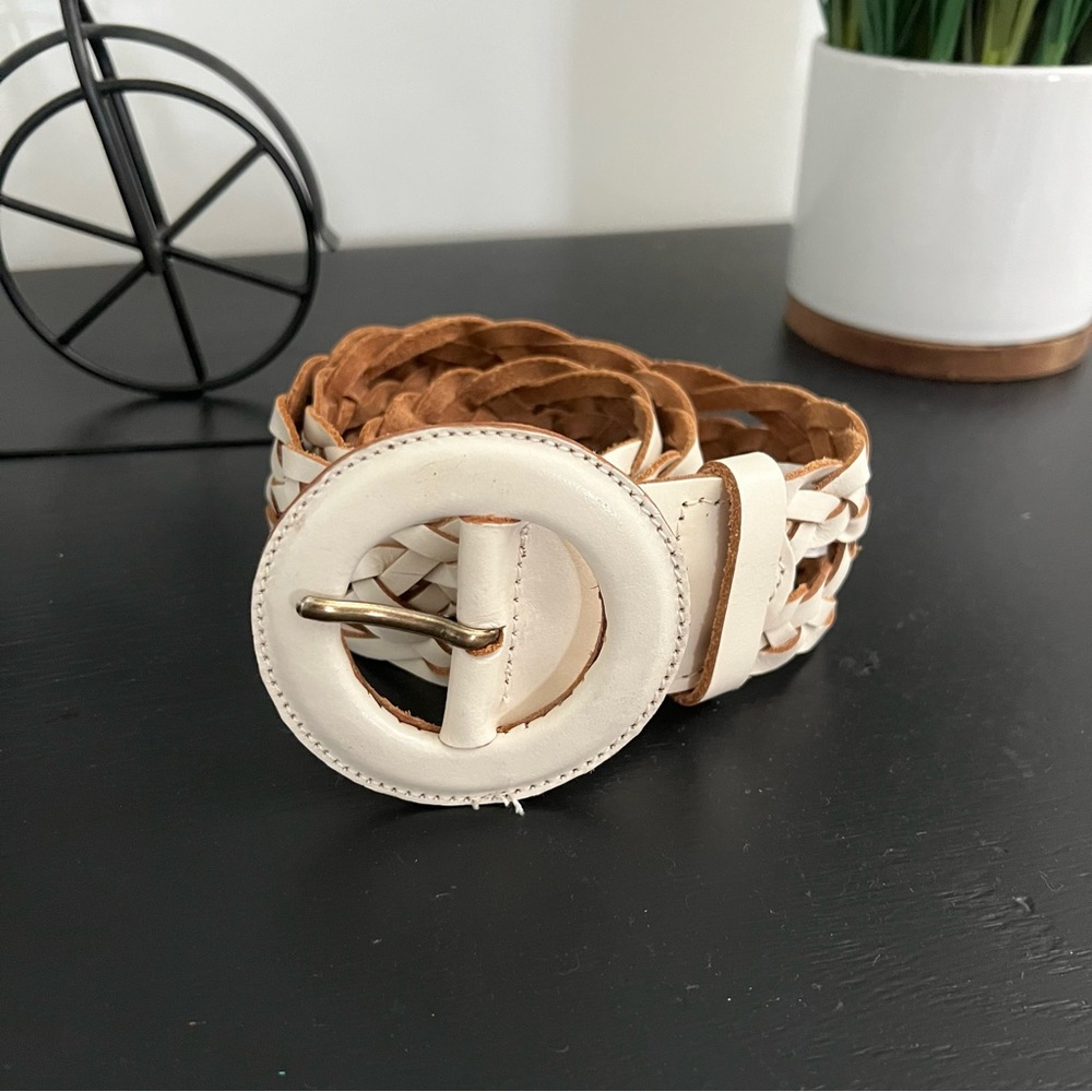 Banana Republic White Leather Woven Belt